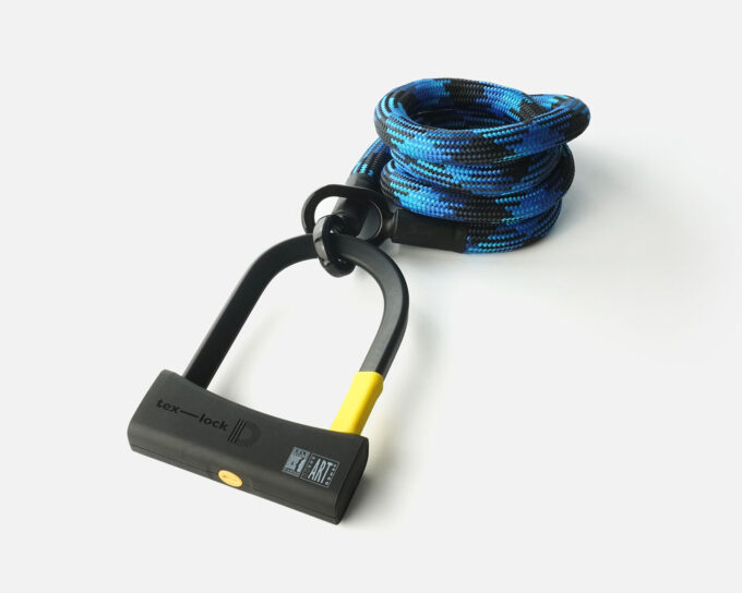 D-lock Bügelschloss mit Textilseil in Länge L und Farbe morpho blue
