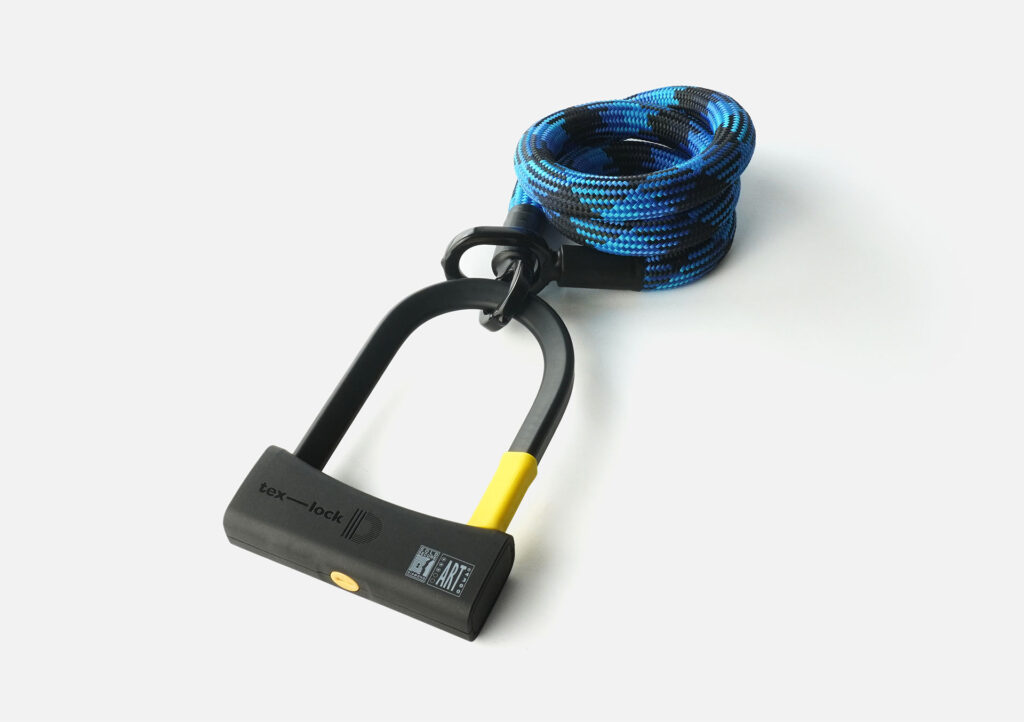 D-lock Bügelschloss mit Textilseil in Länge M und Farbe morpho blue