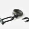tex–lock eyelet in electric grey, Größe S, ineinander gewickelt mit X-lock am Seilende, kürzerer U-lock Bügel daneben