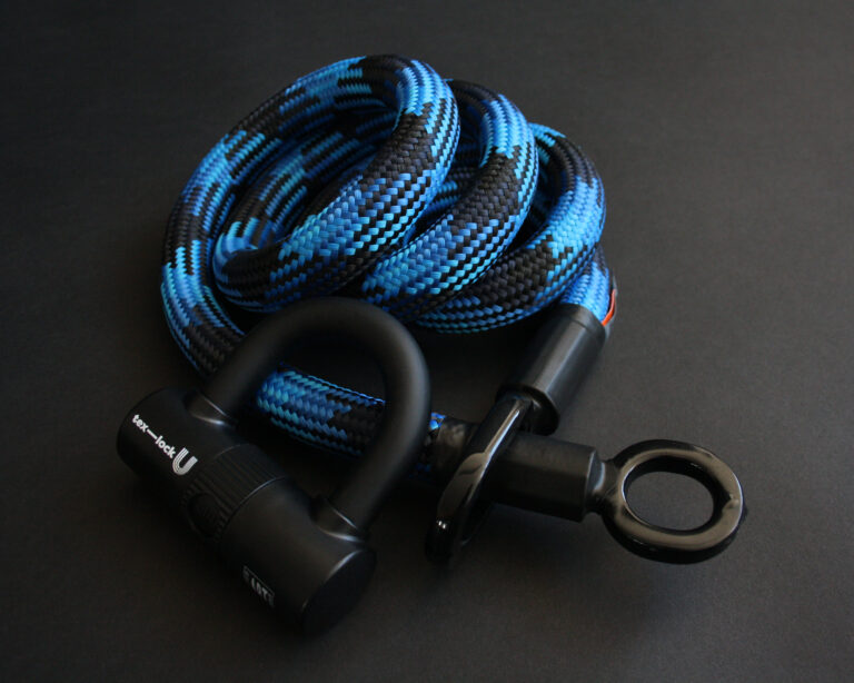 flexible Bügelschloss-Verlängerung tex-lock eyelet Größe L mit U-Lock in morpho blue