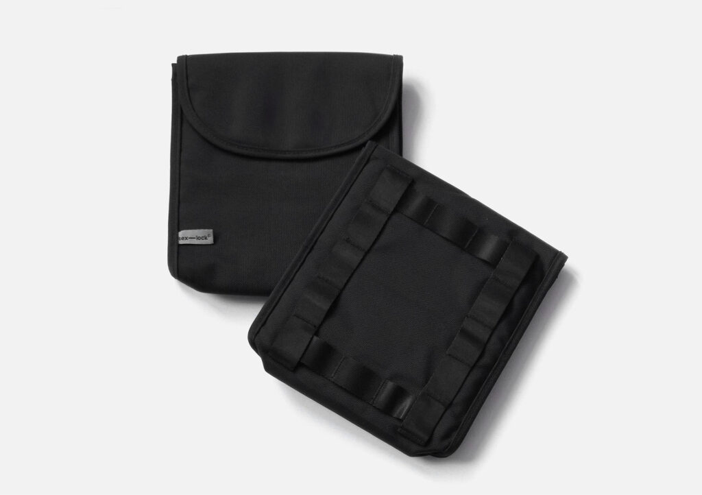 Kleine schwarze Fahrradschloss-Tasche tex–lock bag von vorne und hinten mit Klettverschlüssen